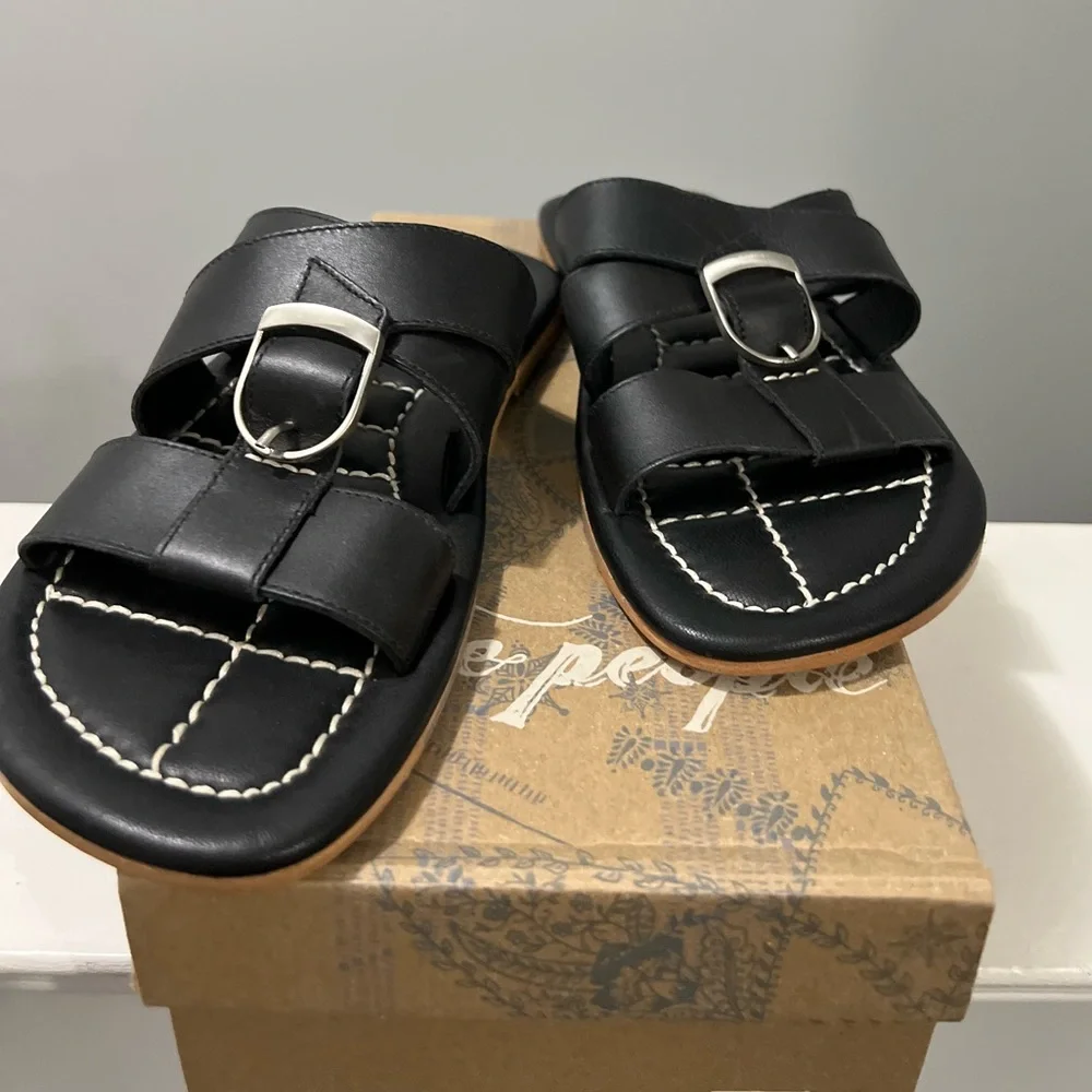 🌻🆕FREE PEOPLE SLOAN BUCKLE SANDALS-BLACK-SIZE 7.5 & 9 - Picture 9 of 16